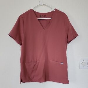 Figs Pink V-Neck Short Sleeve Relaxed Top